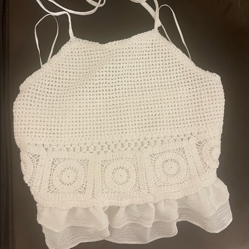 Boho Milk & Honey white crochet halter top size Xs nwot festival Coachella